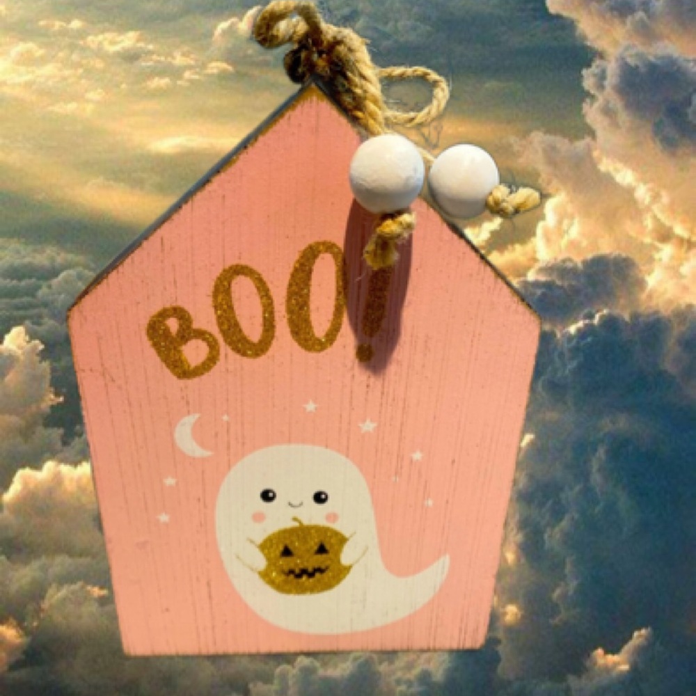 Pastel pink ghost on solid wood! Sweet boo! Halloween decor.